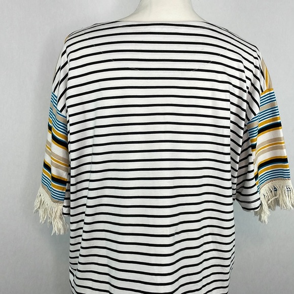 Zara Striped Fringe Short Sleeve T-Shirt. Size Large. - Picture 8 of 12